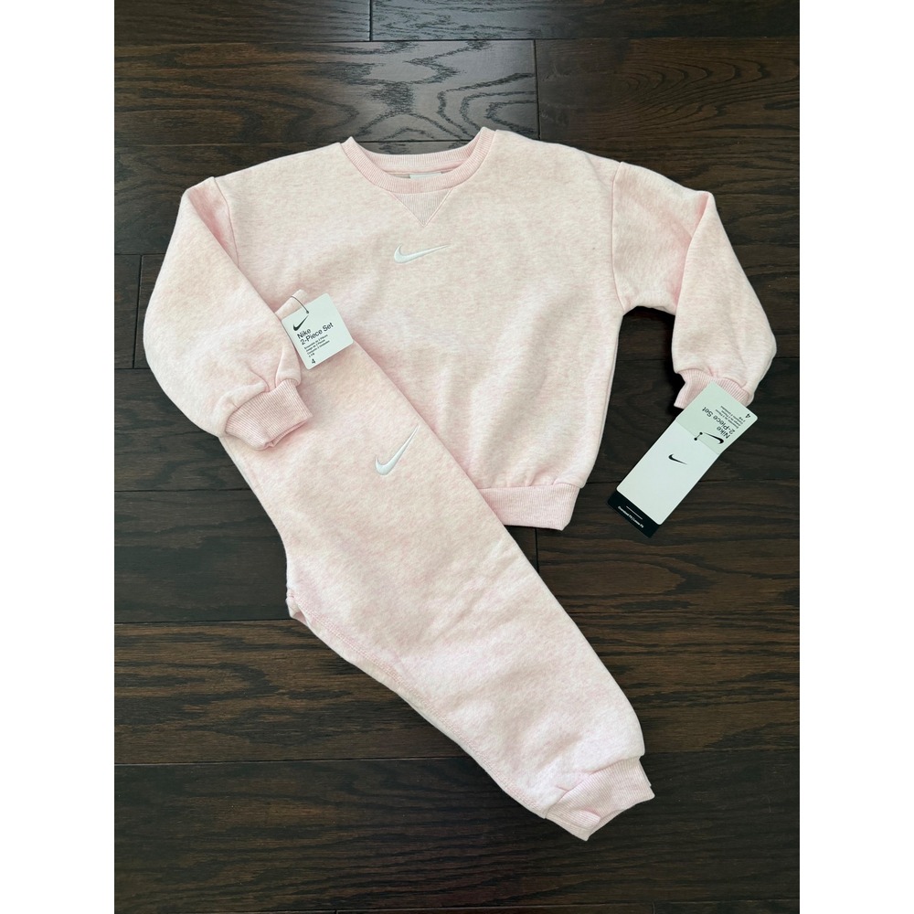 Nike Kids Pink Foam Heather Fleece 2-Piece Sweatshirt Jogger Set 36M188-AAR 4